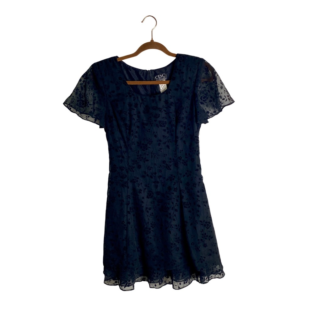VTG 90s CDC Evening Whimsygoth Floral Burnout Sheer Mini Dress 6 Goth Cocktail